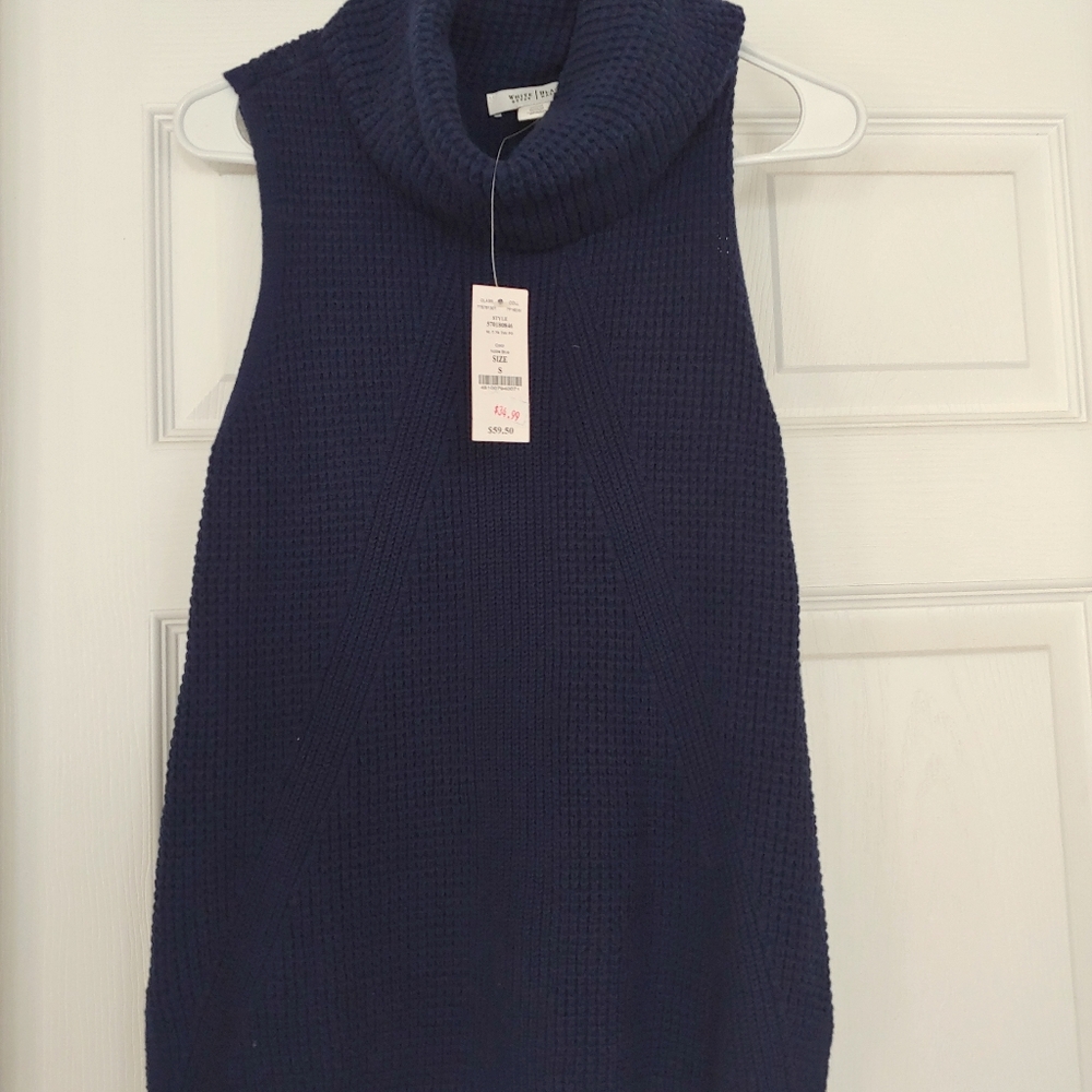 Navy sleeveless cowl neck sweater